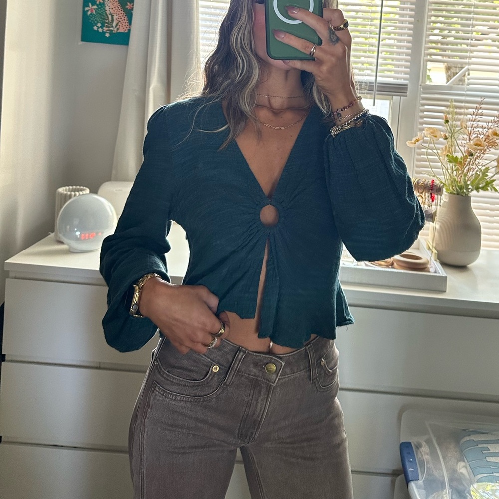 Teal Long Sleeve O-Ring Top